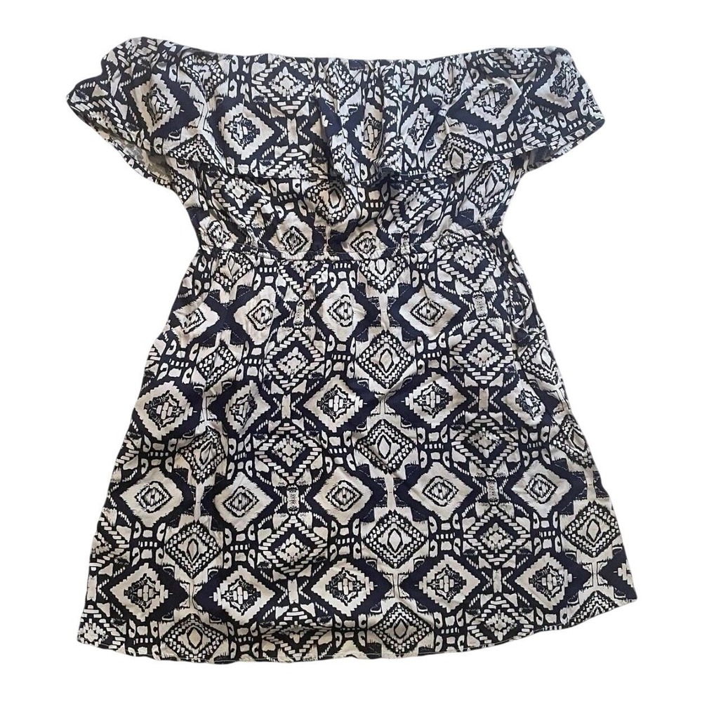 Charlotte Russe Off Shoulder Mini Dress Womens Small Blue White Tribal Geometric